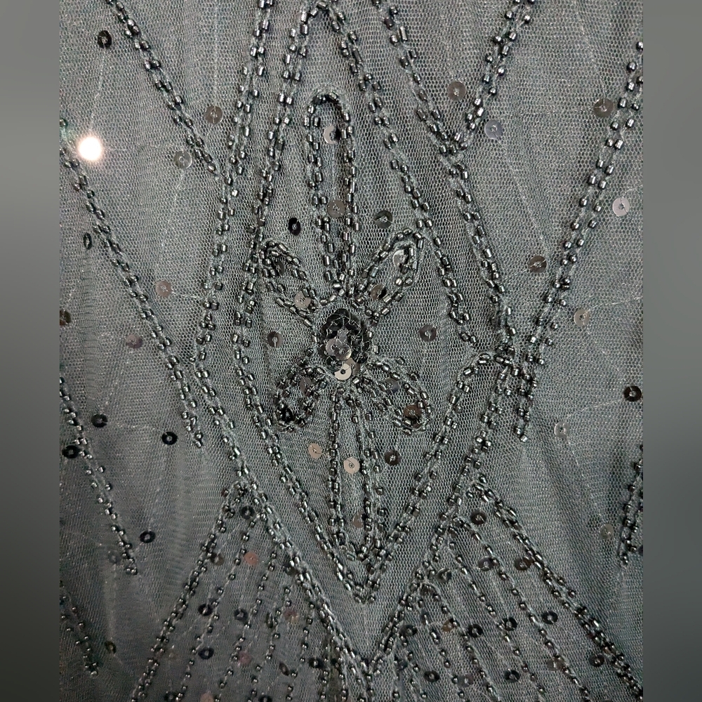 Vintage Embellished Beaded Mesh Tulle Sequin Flapper Gatsby Gown Dress L - Picture 9 of 10